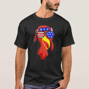 Cute Turkey Face Thanksgiving American Flag Sungla T-Shirt