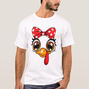 Cute Turkey Face Thanksgiving Girls Women Kids Gob T-Shirt