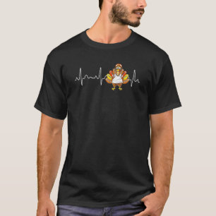 Cute Turkey Football Heart Beat ECG Turkey Thanksg T-Shirt