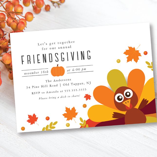 Cute Turkey Friendsgiving Invitation (Creator Uploaded)
