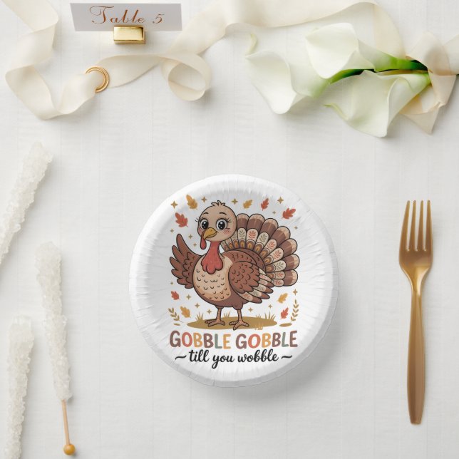 Cute Turkey & Funny Thanksgiving Vibes Paper Plate (Wedding)