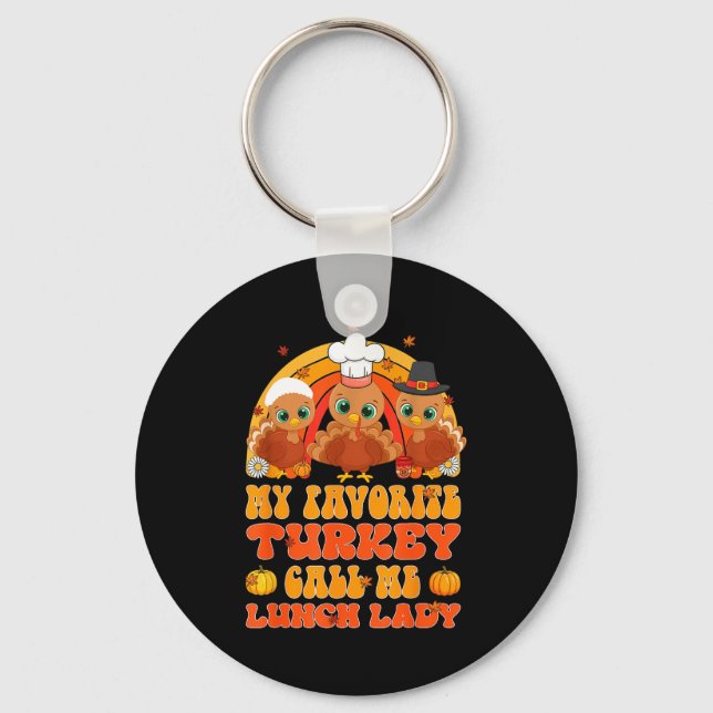 Cute Turkey Gift Funny Kitchen Staff Retro Fall De Key Ring (Front)