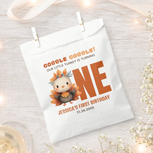 Cute Turkey Gobble Thanksgiving Fall 1st Birthday  Favour Bags (Clipped)