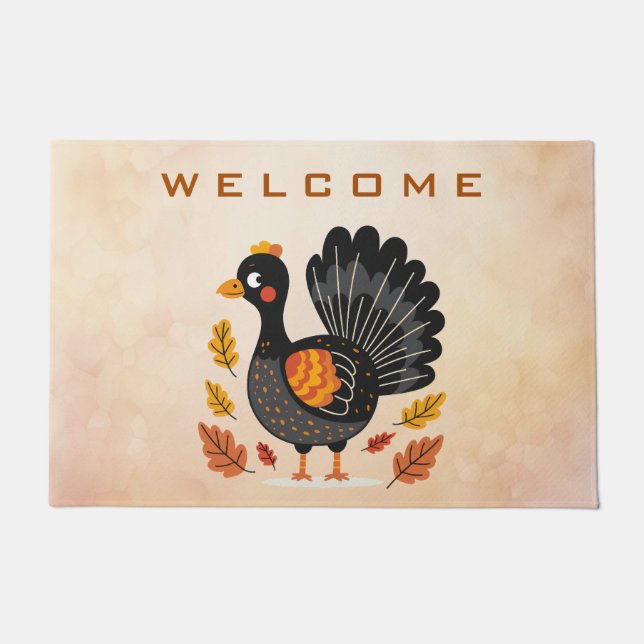 Cute Turkey Happy Thanksgiving Doormat (Front)