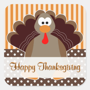 Cute Turkey Happy Thanksgiving Flat Card Sticker