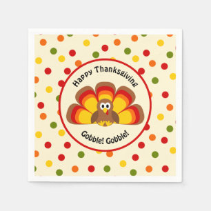 Cute Turkey Happy Thanksgiving Gobble Polka Dots Napkin