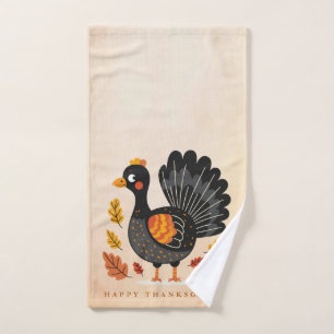 Cute Turkey Happy Thanksgiving Hand Towel
