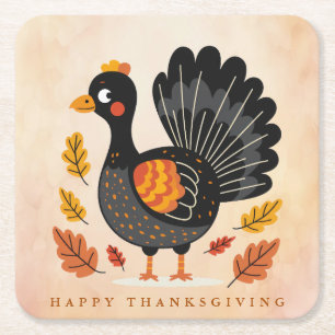 Cute Turkey Happy Thanksgiving Paper Coaster
