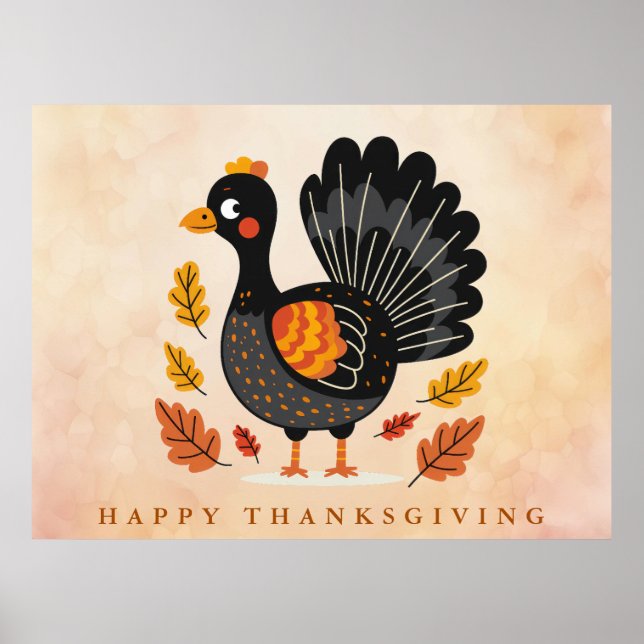 Cute Turkey Happy Thanksgiving Poster (Front)