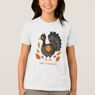 Cute Turkey Happy Thanksgiving T-Shirt Tri-Blend Shirt