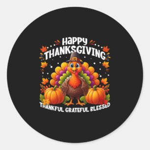 Cute Turkey Happy Thanksgiving Thankful Grateful B Classic Round Sticker