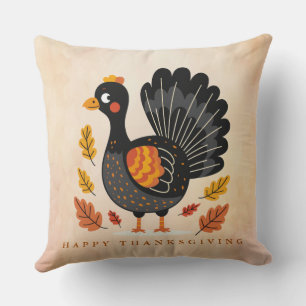 Cute Turkey Happy Thanksgiving Throw Pillow