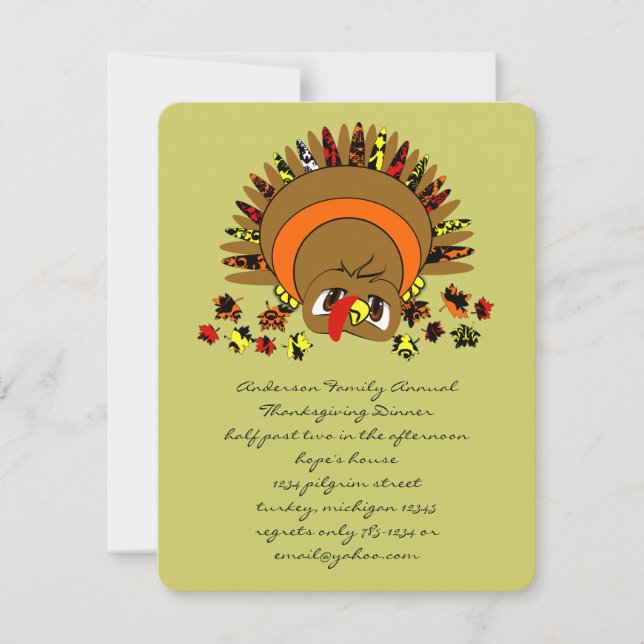 Cute Turkey Invitation (Front)