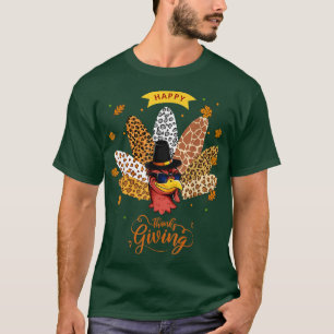 Cute Turkey Leopard Pilgrim Hat Autumn Happy Thank T-Shirt