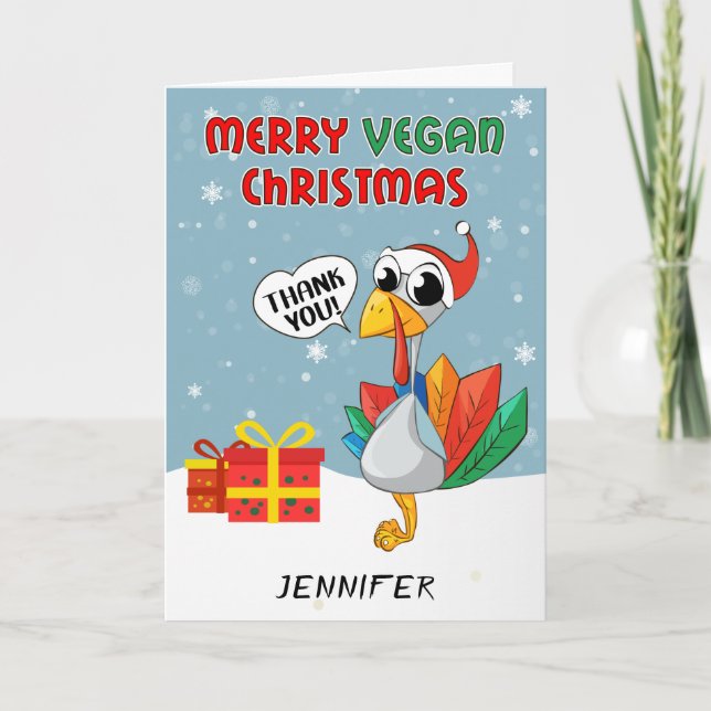 Cute Turkey Merry Vegan Christmas Card (Front)