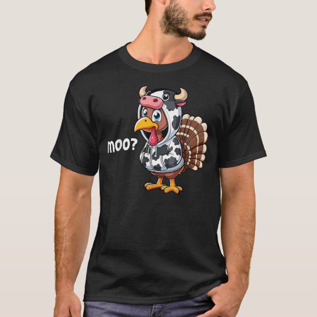 Cute Turkey Moo Cow Funny Turkey Trot Outfit Thank T-Shirt (Front)