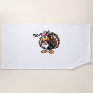 Cute Turkey Moo Fake Cow Head Funny Fall Thanksgiv Beach Towel