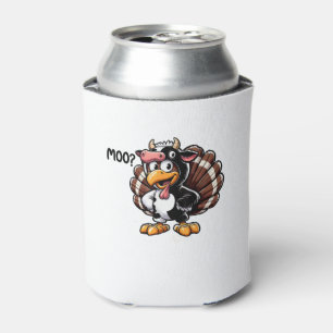 Cute Turkey Moo Fake Cow Head Funny Fall Thanksgiv Can Cooler