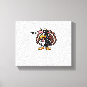 Cute Turkey Moo Fake Cow Head Funny Fall Thanksgiv Canvas Print