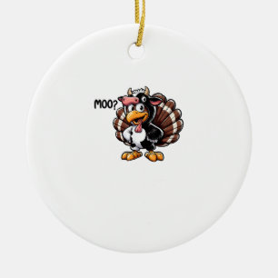 Cute Turkey Moo Fake Cow Head Funny Fall Thanksgiv Ceramic Tree Decoration