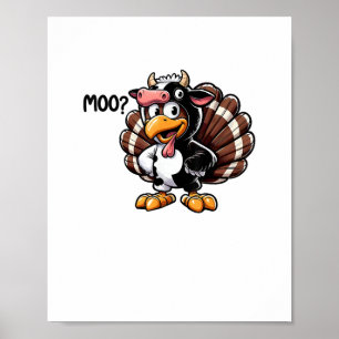 Cute Turkey Moo Fake Cow Head Funny Fall Thanksgiv Poster