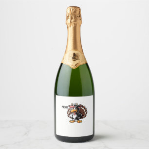 Cute Turkey Moo Fake Cow Head Funny Fall Thanksgiv Sparkling Wine Label