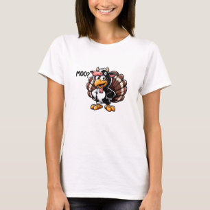 Cute Turkey Moo Fake Cow Head Funny Fall Thanksgiv T-Shirt