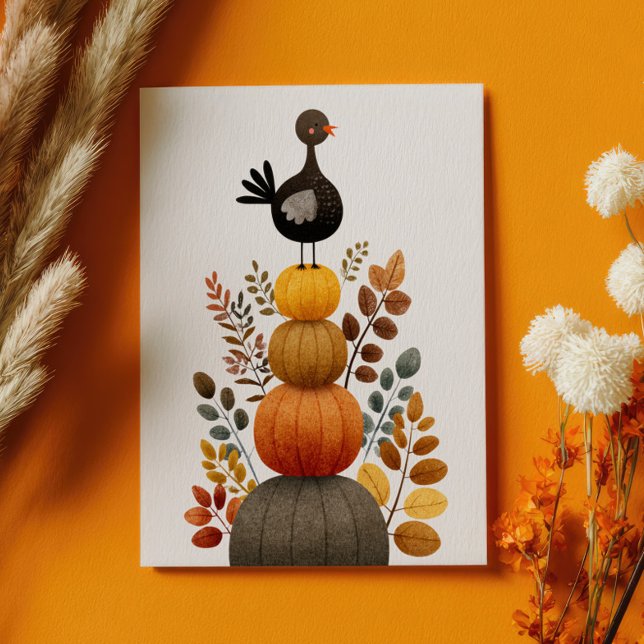 Cute Turkey on Fall Pumpkins Retro Thanksgiving Postcard (Creator Uploaded)