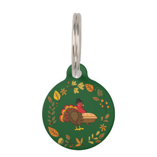 Cute Turkey Pumpkin Pie Thanksgiving   Personalise Pet Tag