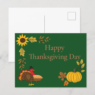 Cute Turkey Pumpkin Pie Thanksgiving   Personalise Postcard