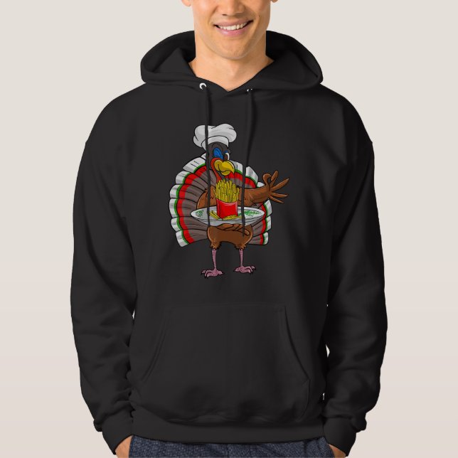 Cute Turkey Serving French Fries Thanksgiving Hoodie (Front)