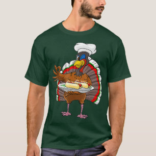 Cute Turkey Serving Hot Dog Funny Thanksgiving T-Shirt