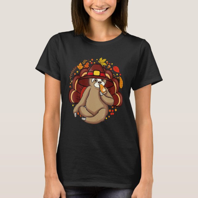 Cute Turkey Sloth Thanksgiving Thankful Family Cos T-Shirt (Front)