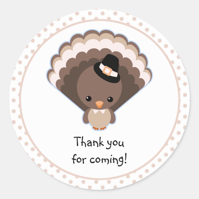 Cute Turkey Thank You Classic Round Sticker (Front)