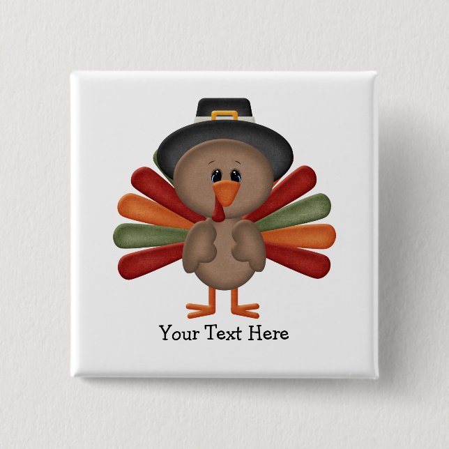 Cute Turkey Thanksgiving (customisable) 15 Cm Square Badge (Front)