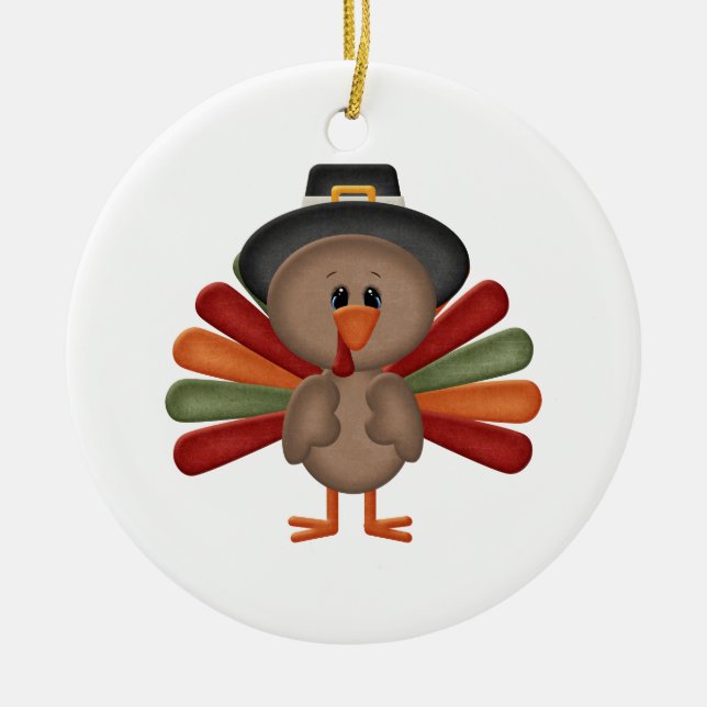 Cute Turkey Thanksgiving (customisable) Ceramic Tree Decoration (Front)