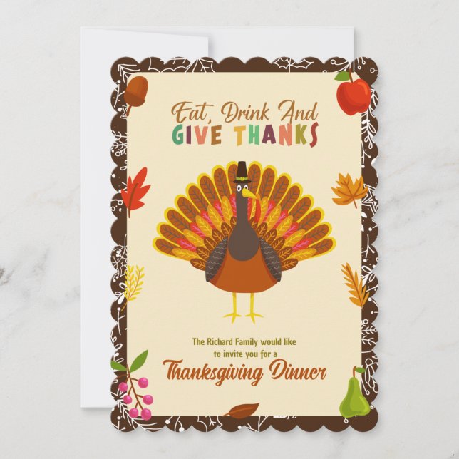 Cute Turkey Thanksgiving Dinner Coffee Invitation (Front)