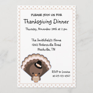 Cute Turkey Thanksgiving Dinner Invitation