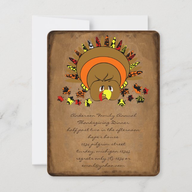 Cute Turkey Thanksgiving Dinner Invitation (Front)