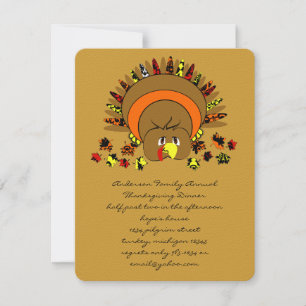 Cute Turkey Thanksgiving Dinner Invitation