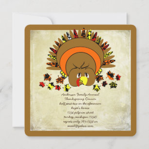 Cute Turkey Thanksgiving Dinner Invitation