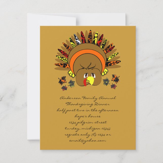 Cute Turkey Thanksgiving Dinner Invitation (Front)