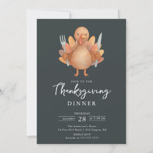 Cute Turkey Thanksgiving Dinner Invitation