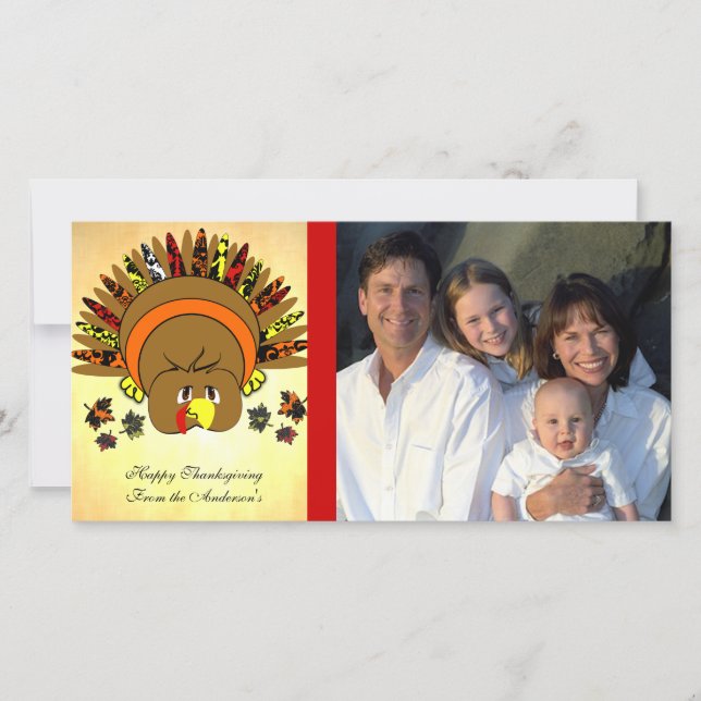 Cute Turkey Thanksgiving Family Photo Card (Front)