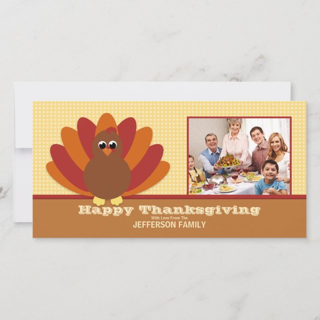 Cute Turkey Thanksgiving Family Photo Card (Front)