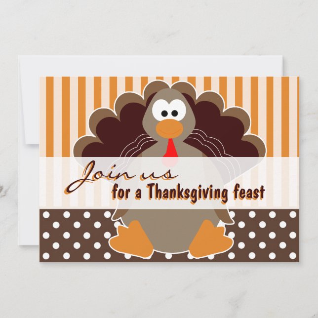 Cute Turkey Thanksgiving Feast Dinner Invitations (Front)