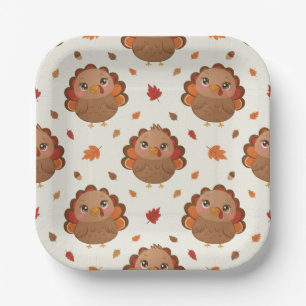 Cute Turkey, Thanksgiving Feast Paper Plate