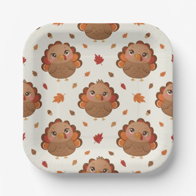 Cute Turkey, Thanksgiving Feast Paper Plate (Front)