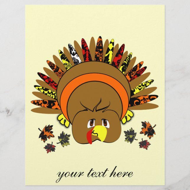 Cute Turkey Thanksgiving Flyer Choose Background (Front)