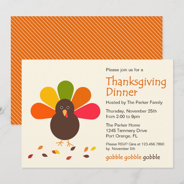 Cute Turkey Thanksgiving Party Invitation (Front/Back)